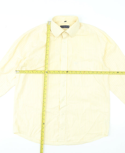 André Men's Yellow Striped Long Sleeve Formal Dress Shirt 16.5in 42in Cotton