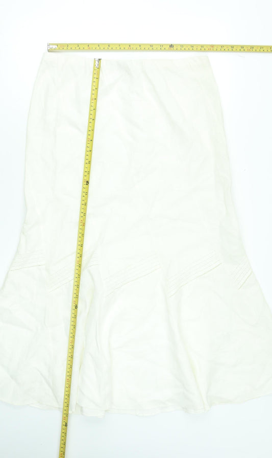 Marks and Spencer Women’s Ivory Linen Flare Midi Skirt UK 14