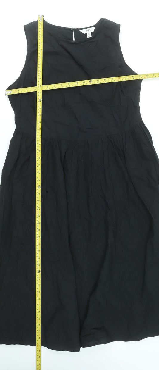 Marks and Spencer Petite Black A-Line Cotton Sleeveless Dress UK 16