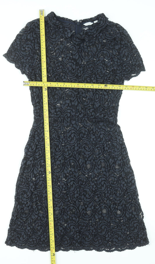Jack Wills Women's Black Lace Short Sleeve Shift Dress Size 8