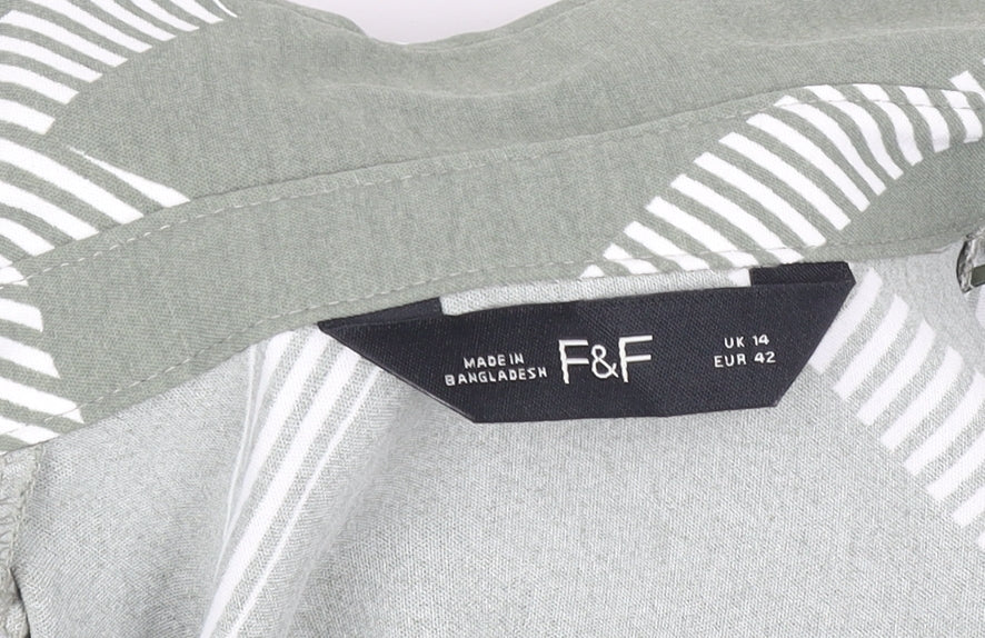 F&F Womens Green Geometric Long Sleeve Button-Up Shirt Size 14