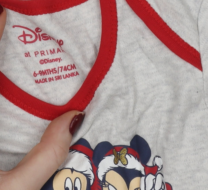 Brand and care label for Disney Primark Grey Christmas Mickey & Minnie Baby Babygrow 6-9 Months