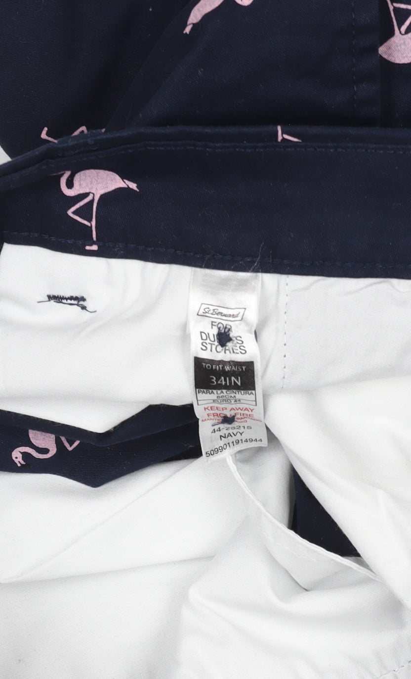 St. Bernard Men’s Blue Flamingo Print Chino Shorts 34in Regular Fit