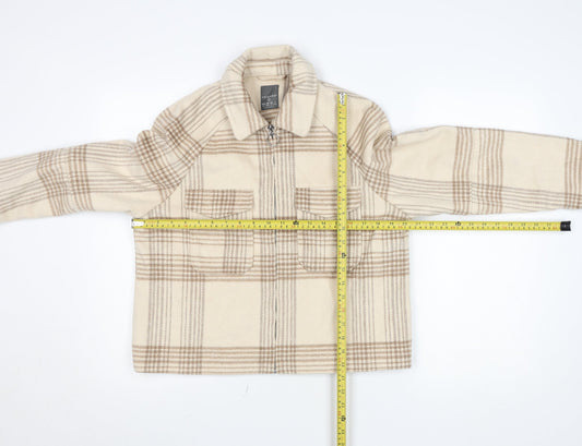 Primark Women Beige Plaid Wool Blend Lined Short Jacket S