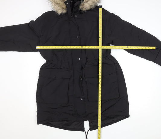 Primark Womens Black XS Hooded Parka Coat Faux Fur Trim Winter Jacket