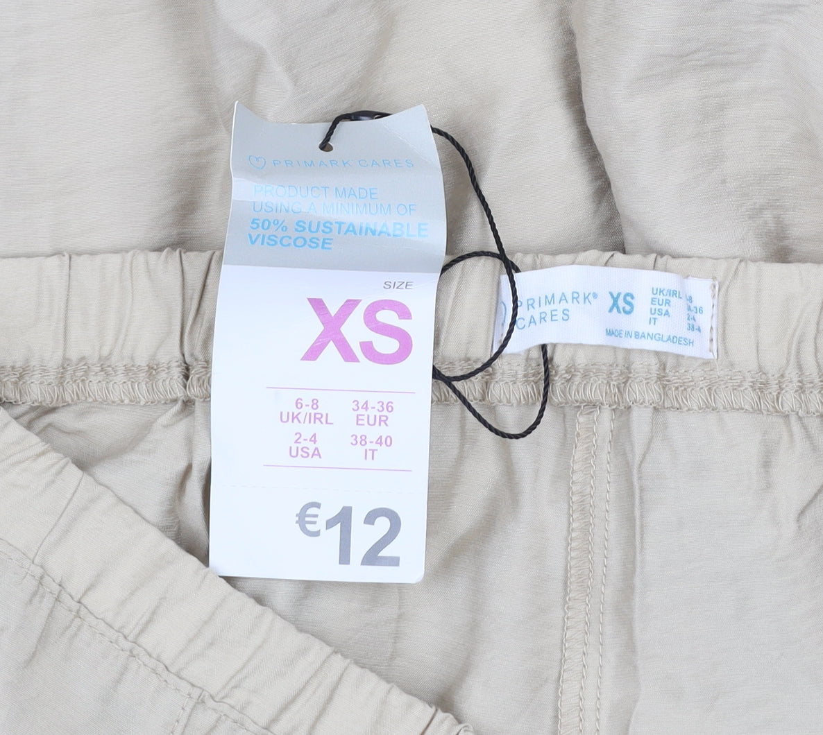 Primark Women’s Beige XS Cargo Trousers Elastic Waist Viscose