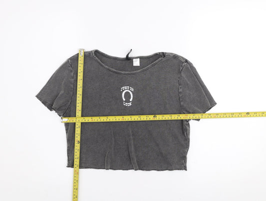 Womens UK Size L H&M Grey Cropped T-Shirt