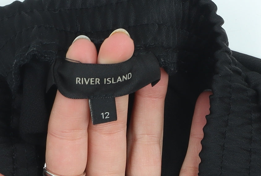 River Island Womens Black Paperbag Trousers Size 12 Belted Crepe
