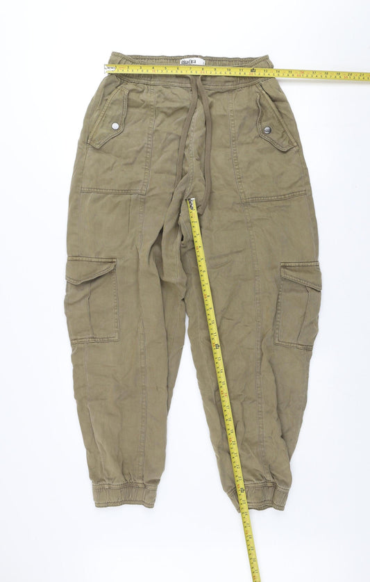 Primark Women Green Cargo Trousers Size 10-12 Lyocell Cotton