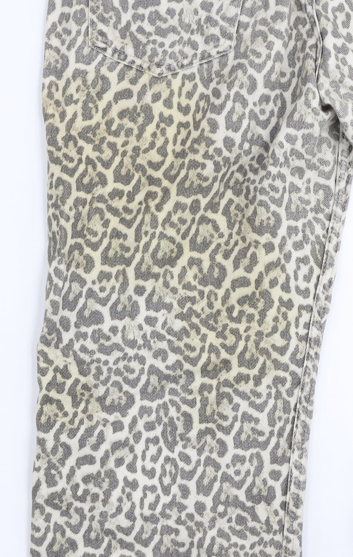 Additional view of Stradivarius Teen Grey Animal Print Straight Jeans, size 14, Cotton