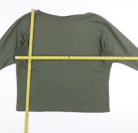 Boohoo Women’s Green Relaxed Waffle-Knit Jumper Size 14