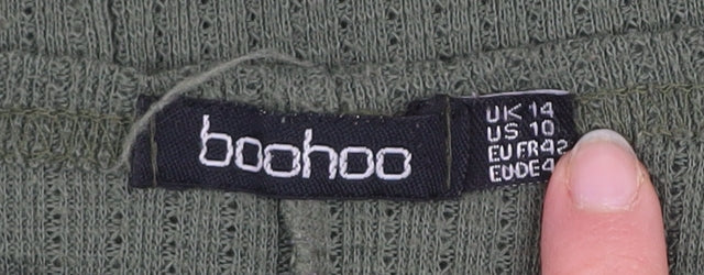 Boohoo Women’s Green Relaxed Waffle-Knit Jumper Size 14