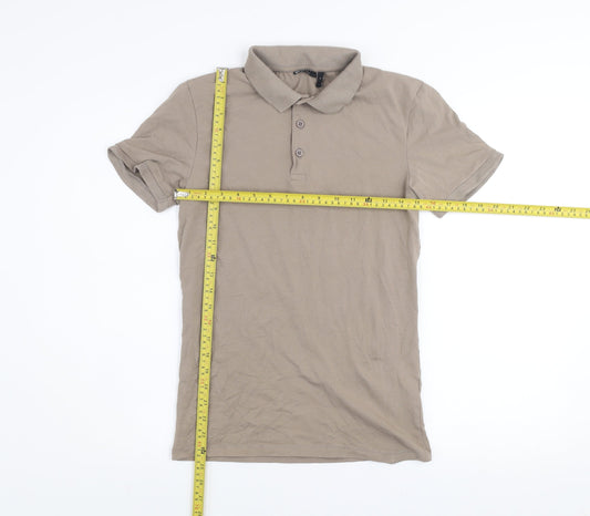 ASOS DESIGN Men’s Beige Polo Shirt M Slim Fit Stretch Cotton