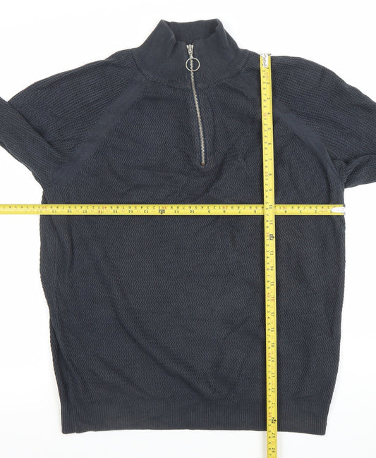 Friday Casual Men's Blue Cotton Half Zip Jumper L Waffle Knit