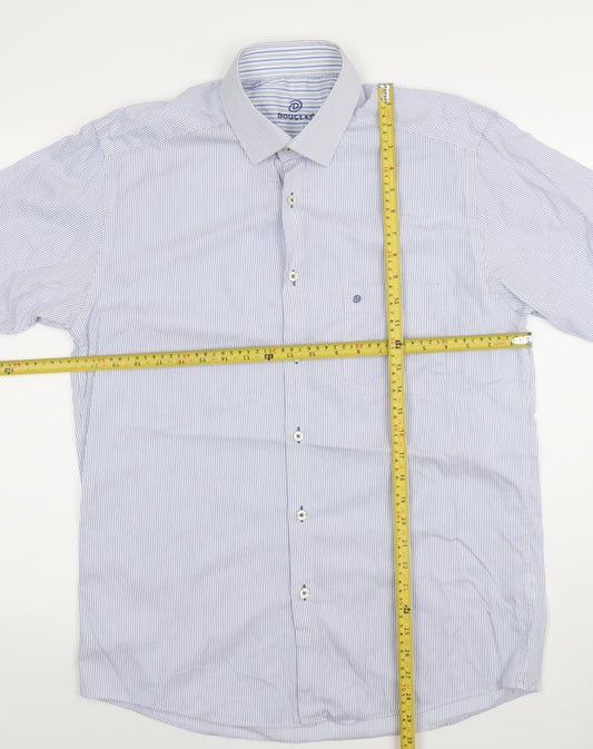 Douglas Mens Blue Striped Short Sleeve Classic Fit 16/41 Dress Shirt