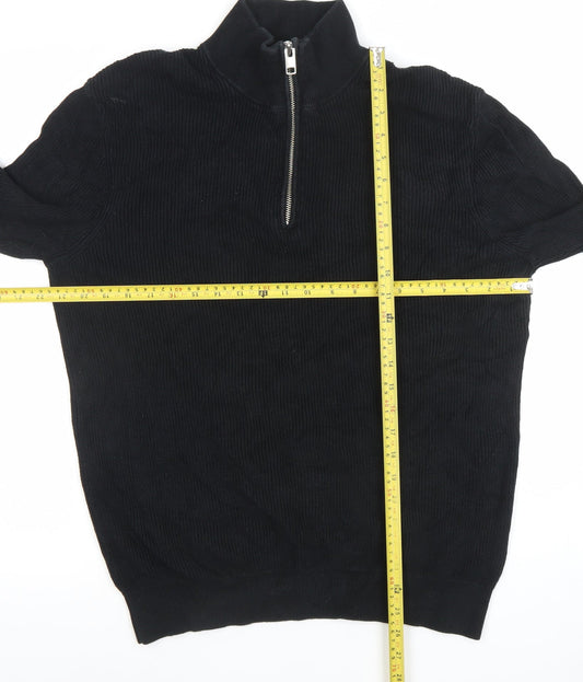 H&M Men’s Black Slim Fit 1/2 Zip Cotton Jumper Size M
