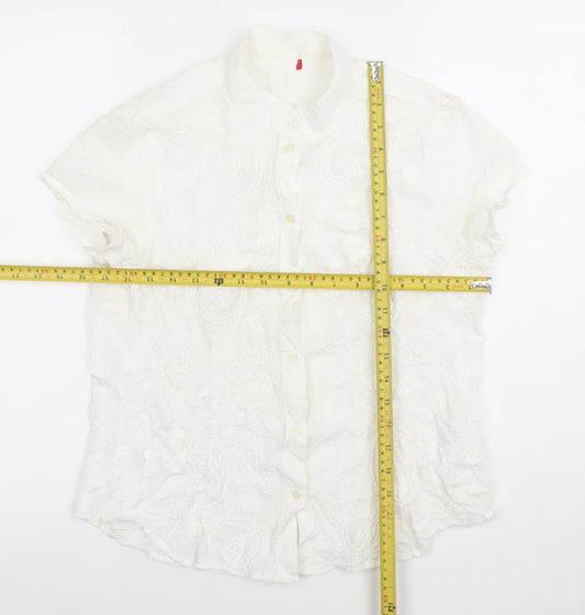 Esprit Women’s White Embroidered Cotton Button-Up Shirt Size 14