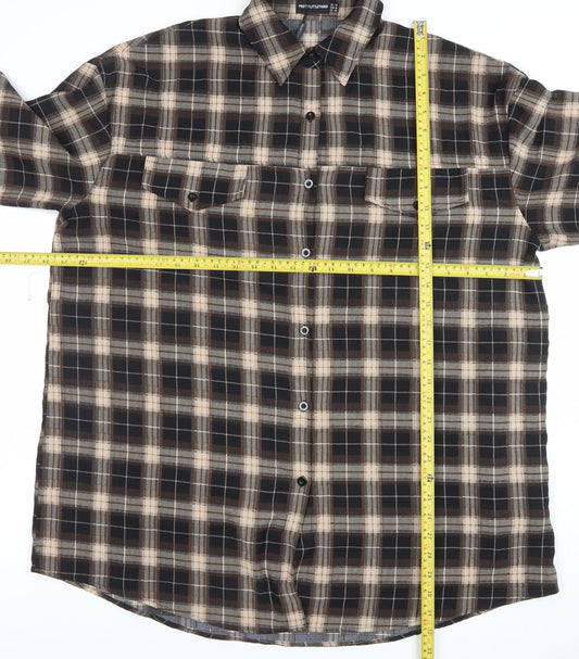 PrettyLittleThing Women's Brown Check Long Sleeve Button-Up Shirt Size 14