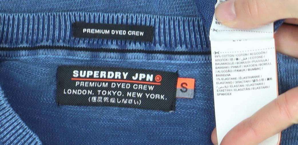 Superdry Men's Blue Cotton Crew Neck Pullover Jumper Size S