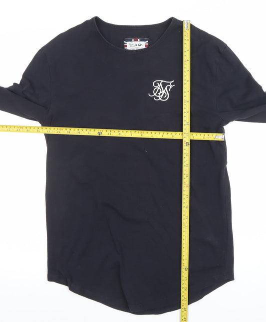 SikSilk Men's Black Long Sleeve Slim Fit Logo Crew Neck T-Shirt Size S