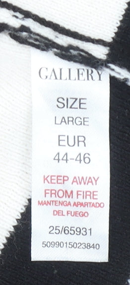 Gallery Women’s Black Ivory Striped Cardigan L Crew Neck Knit