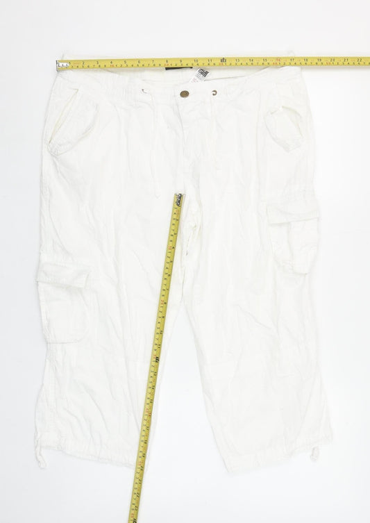 Dunnes Stores Women White Size 14 Cargo Cropped Trousers 100% Cotton