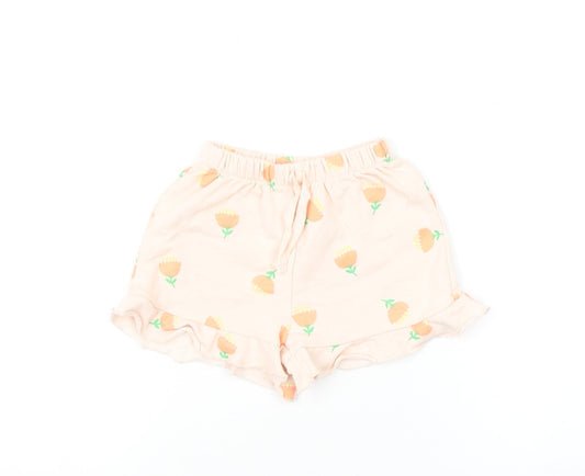 Zara Girls Pink Floral Ruffle Jersey Shorts Size 5 Years
