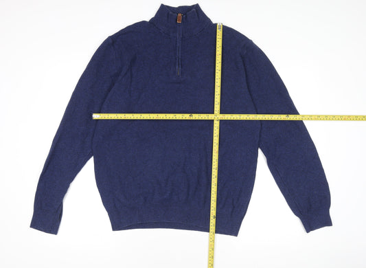 Paul Costelloe Living Men's Blue 2XL Wool 1/4 Zip Jumper