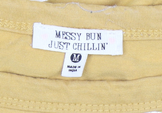 Womens UK Size M Messy Bun Just Chillin' Yellow Basic T-Shirt