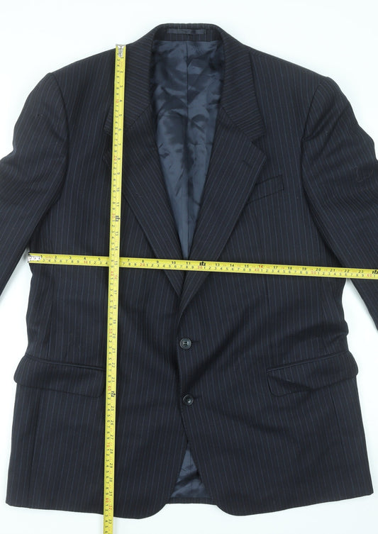 Rex Trueform Men's Black Pinstripe Wool Blazer Jacket Size L Regular Fit