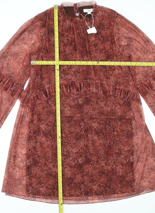 Marks and Spencer Women Brown Animal Print A-Line Dress Size 10 Tall