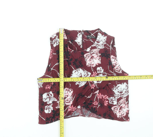 Miss Selfridge Women's Burgundy Floral Sleeveless Blouse UK 8 Viscose