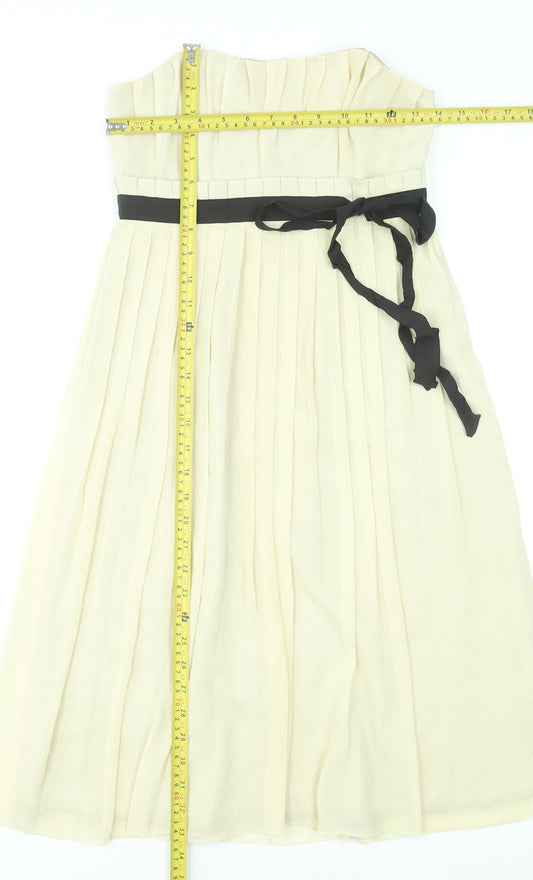 Next Women Beige Strapless A-Line Pleated Knee Length Dress Size 8
