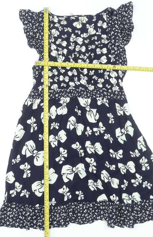 Debenhams Women Blue Floral Bow Fit & Flare Dress Size 16