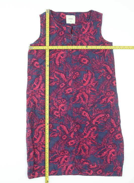 Next Women's Multicoloured Floral Linen Shift Dress Size 10