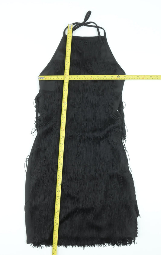 PrettyLittleThing Women’s Black Halter Fringe Bodycon Party Dress Size 8