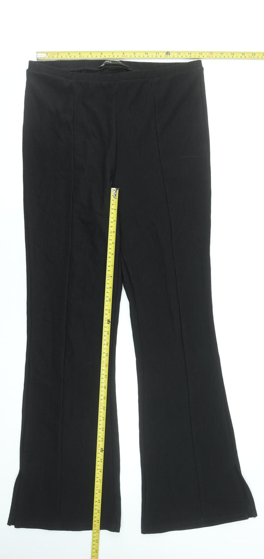 Bershka Women's Black Flared Knit Stretch Trousers Size XL