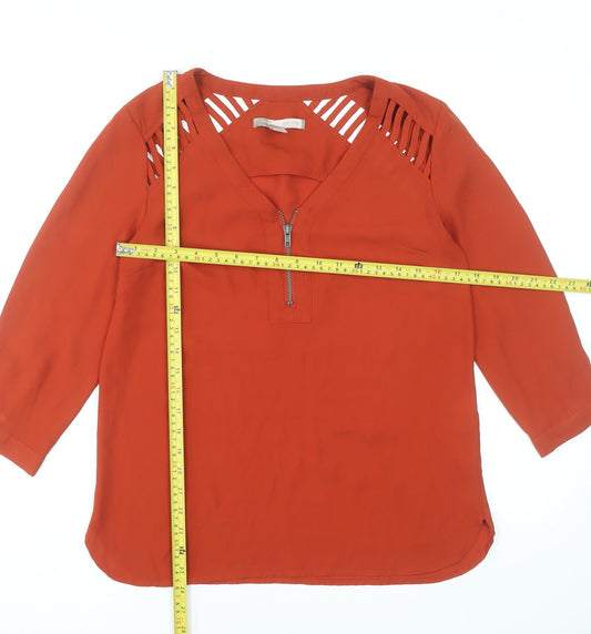 Forever 21 Women's Orange 3/4 Sleeve Zip V-Neck Tunic Blouse Size S