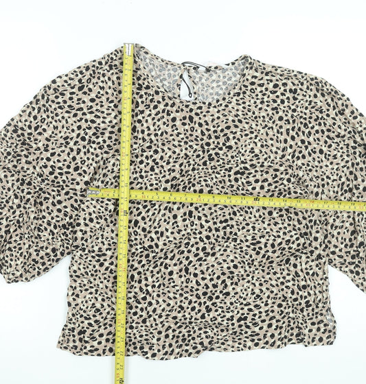 John Lewis Women’s Beige Animal Print Puff Sleeve Viscose Blouse Size 12
