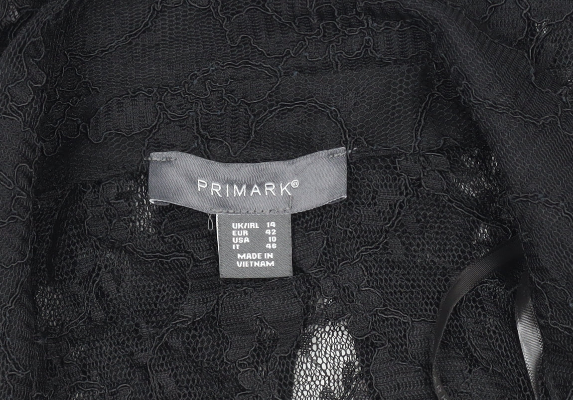 Primark Women's Black Lace Collared Cropped Blouse Size 14