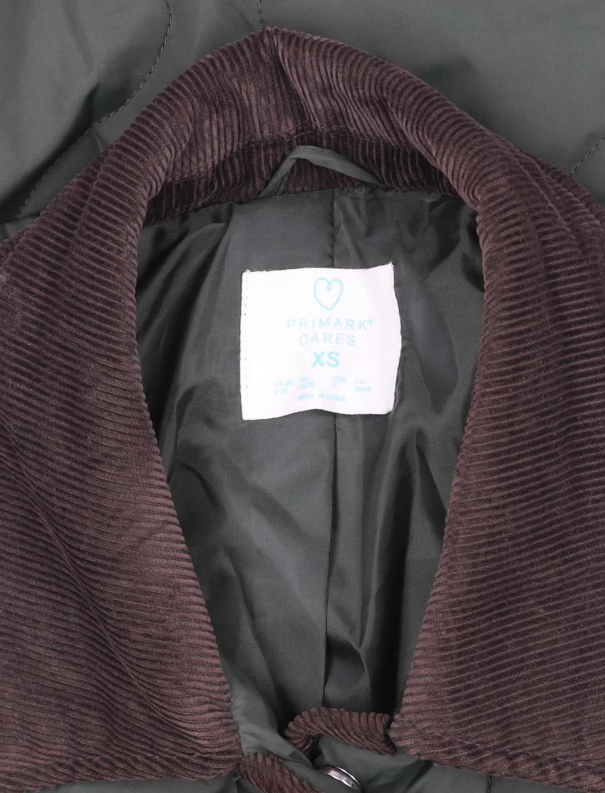 Primark Cares Men's Green Quilted Padded Jacket XS