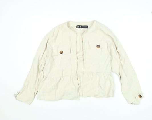 Womens UK Size S Zara Beige Basic Jacket