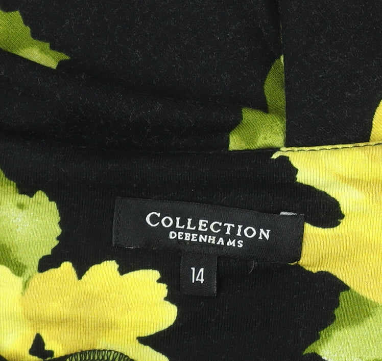 Debenhams Womens Yellow Floral Bodycon Dress Size 14 Short Sleeve