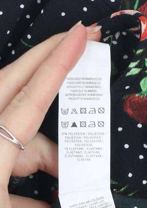 Primark Women's Black Floral Wrap Blouse Size 12 3/4 Sleeve