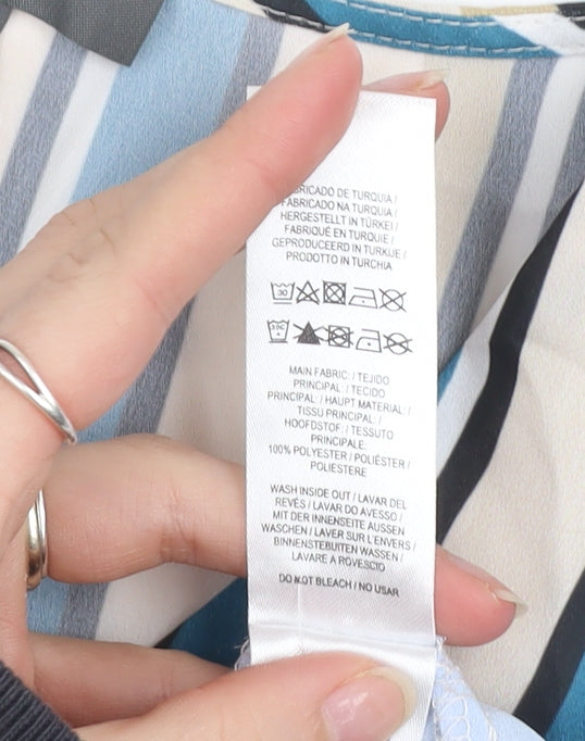 Primark Womens Multicoloured Striped V-Neck Long Sleeve Tie Front Blouse Size 10