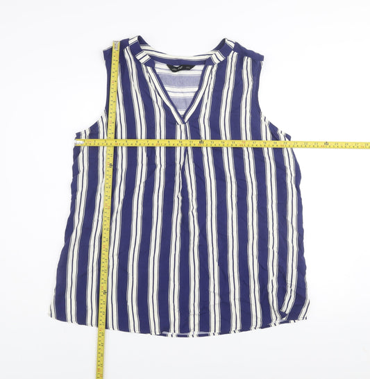F&F Women's Blue Striped Sleeveless V-Neck Tunic Blouse Size 16