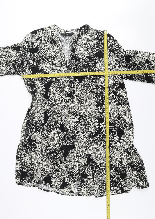 F&F Women’s Black Paisley Shift Dress Size 16 Viscose Long Sleeve