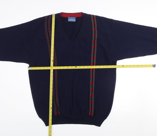 Summerland Men’s Navy Blue Wool Blend V-Neck Pullover Jumper Size L