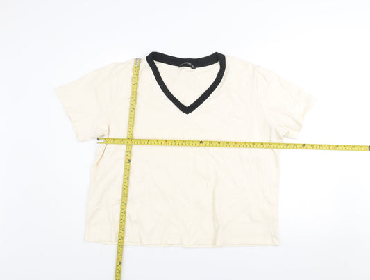 Dunnes Women’s Beige V-Neck Short Sleeve Cotton T-Shirt Size L