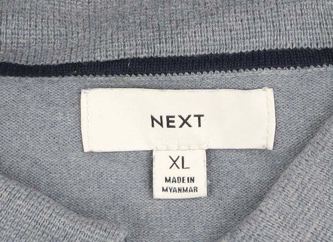 Next Men's Blue Collared Henley Cotton Blend Jumper XL